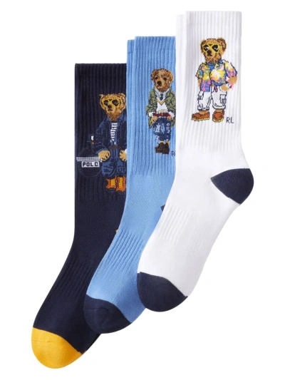 Polo Ralph Lauren Men's Assorted Polo Bear Crew Socks 3-pack In Neutral