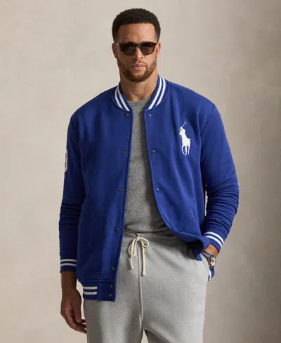 Polo Ralph Lauren Men's Big & Tall Big Pony Fleece Baseball Jacket In Blue Yacht,white