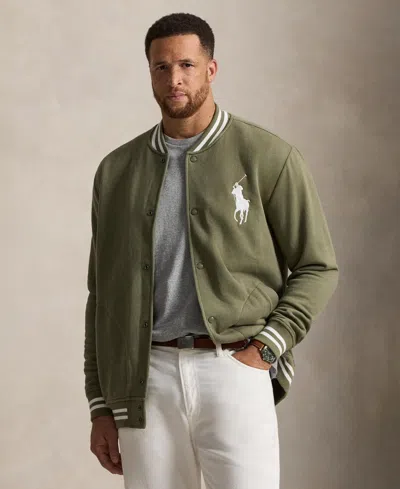 Polo Ralph Lauren Men's Big & Tall Big Pony Fleece Baseball Jacket In Cruise Olive,white