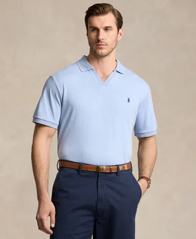 Polo Ralph Lauren Men's Big & Tall Cotton Interlock Johnny-collar Polo Shirt In Isle Heather