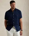 Polo Ralph Lauren Piece Dye Linen Short Sleeve Button-down Shirt In Blue