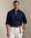 Polo Ralph Lauren Classic Fit Solid Navy Short Sleeve Linen Button-down Shirt In Blue