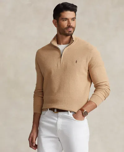 POLO RALPH LAUREN MEN'S BIG & TALL MESH-KNIT COTTON QUARTER-ZIP SWEATER