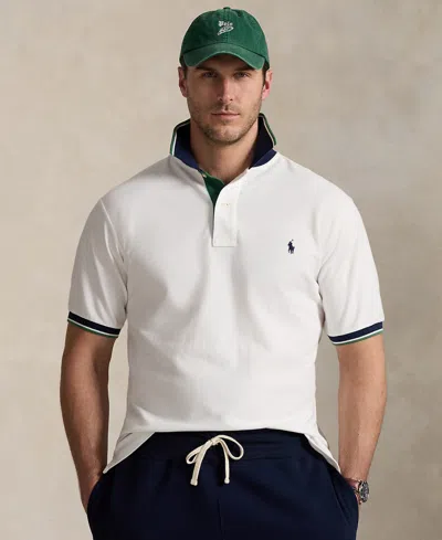 Polo Ralph Lauren Men's Big & Tall Mesh Polo Shirt In White,antique Green