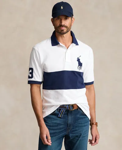 Polo Ralph Lauren Men's Big & Tall Short-sleeve Polo Shirt In White,newport Navy