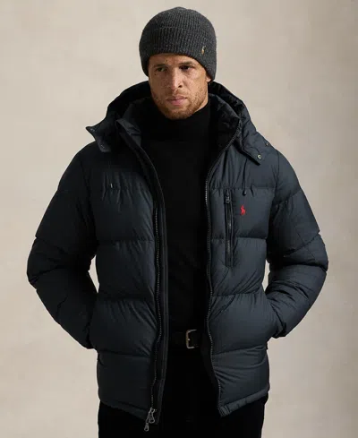 Polo Ralph Lauren Blue Down Jacket With Fixed Hood And Embroidered Pony Logo On Chest In Tech Fabric Man