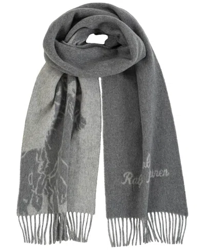 Polo Ralph Lauren Men's Big Pony Jacquard Scarf In Med Grey,it Grey