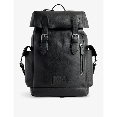 Polo Ralph Lauren Mens Black Brand-patch Flap-over Leather Backpack