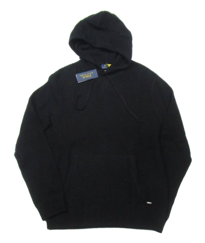 Pre-owned Polo Ralph Lauren Men's Black Waffle Knit Washable Cashmere Hooded Sweater