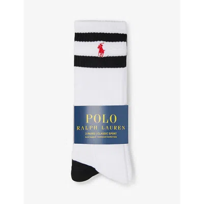 Polo Ralph Lauren Logo-embroidered Crew-length Pack Of Three Knitted Socks In Blk/htrh Gr/white