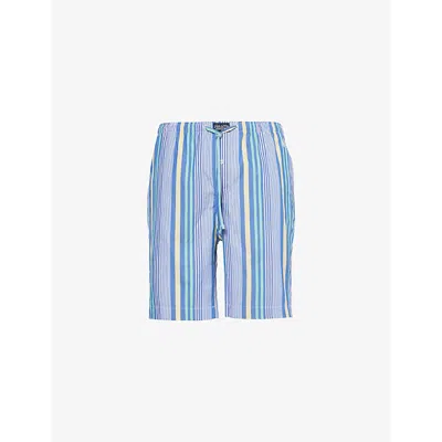 Polo Ralph Lauren Mens Blue Multi Stripe Logo-embroidered Regular-fit Cotton Pyjamas Shorts
