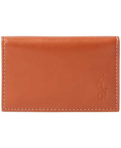 Polo Ralph Lauren Burnished Leather Card Wallet In Brown