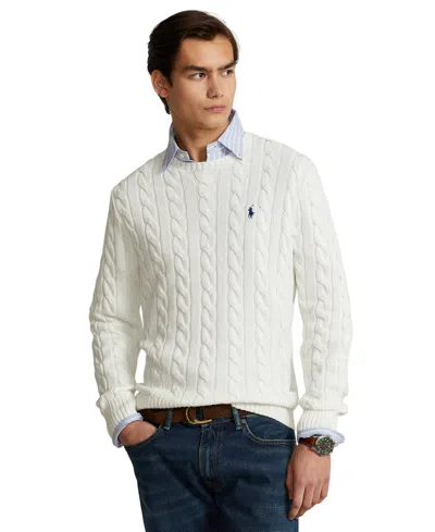 Polo Ralph Lauren White Cable Knit Crewneck Sweater With Pony Embroidery On The Front In Wool And Cashmere Man In Neutral