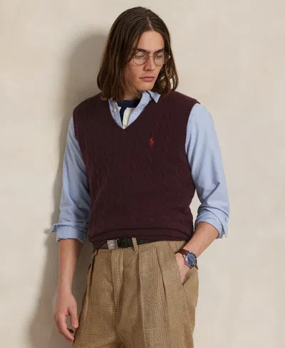 Polo Ralph Lauren Men's Cable-knit Wool-cashmere Sweater Vest In Brown