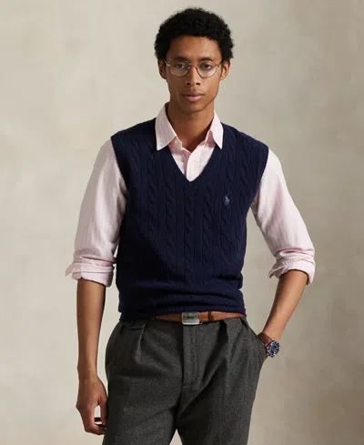 Polo Ralph Lauren Men's Cable-knit Wool-cashmere Sweater Vest In Blue