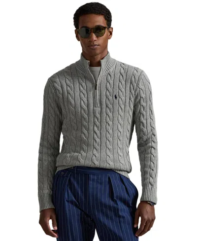 Polo Ralph Lauren Men's Cable-knit Cotton Sweater In Fawn Gray Heather