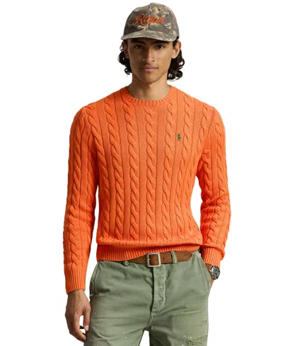 Polo Ralph Lauren Logo-embroidered Cable-knit Wool And Cashmere-blend Sweater In Orange
