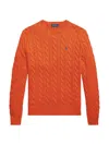 Polo Ralph Lauren Cotton Crewneck Sweater Cable Knit Ribbed Cuffs In Orange