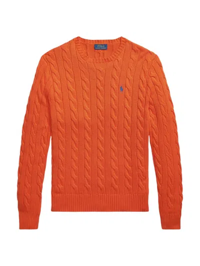 Polo Ralph Lauren Cotton Crewneck Sweater Cable Knit Ribbed Cuffs In Orange