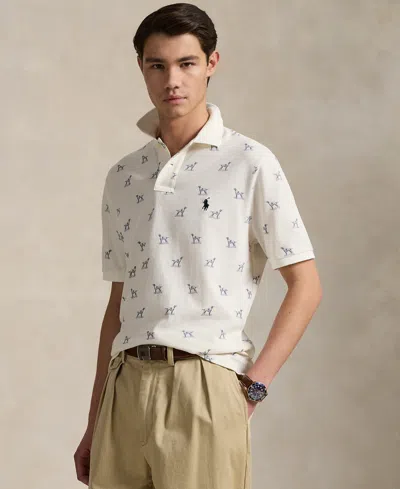 Polo Ralph Lauren Men's Classic-fit Dog-print Mesh Polo Shirt In White