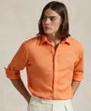Polo Ralph Lauren Linen Shirt With Button-down Collar And Curved Hem In Orange