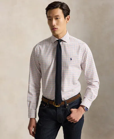 Polo Ralph Lauren Men's Classic Fit Long Sleeve Oxford Shirt In White Orange Multi