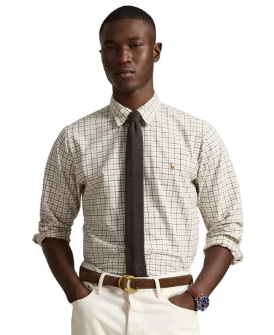 Polo Ralph Lauren Men's Classic Fit Long Sleeve Oxford Shirt In White,brown Multi
