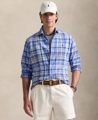 Polo Ralph Lauren Cotton Blend Poplin Check Slim Fit Button Down Shirt In Blue Multi