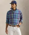 Polo Ralph Lauren Classic Fit Plaid Oxford Shirt In Navy,yellow Multi