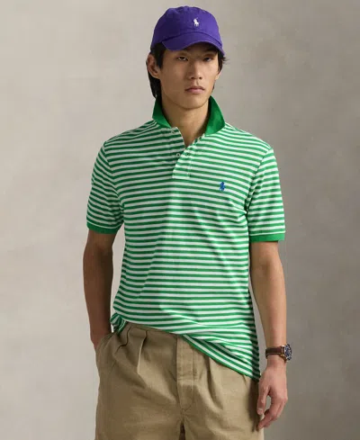 Polo Ralph Lauren Men's Classic-fit Striped Mesh Polo Shirt In Raft Green,white