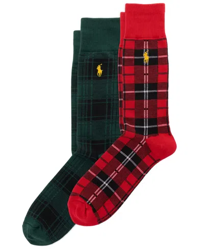 Polo Ralph Lauren Men's Classic Tartan Slack Ribbed-cuff Crew Socks, 2-pack In Multi