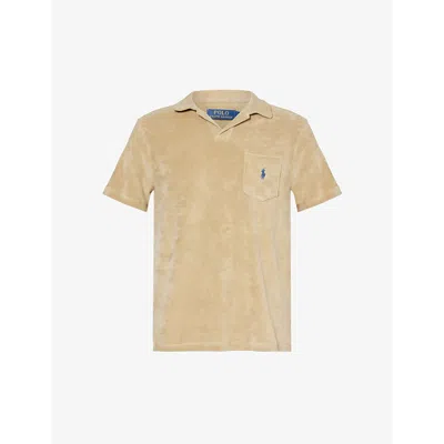 Polo Ralph Lauren Mens Coastal Beige Brand-embroidered Terry-texture Cotton-blend Polo Shirt