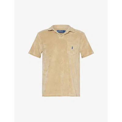 Polo Ralph Lauren Mens Coastal Beige Brand-embroidered Terry-texture Cotton-blend Polo Shirt In Coastal Beige