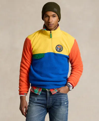 Polo Ralph Lauren Men's Colorblocked Fleece Pullover Sweatshirt In Canary Yellow Multi