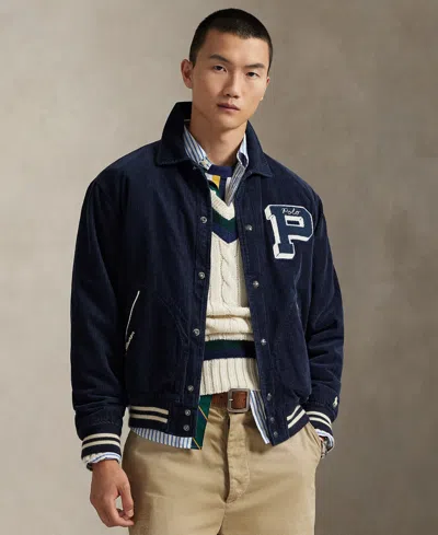 Polo Ralph Lauren Men's Corduroy Letterman Jacket In Blue