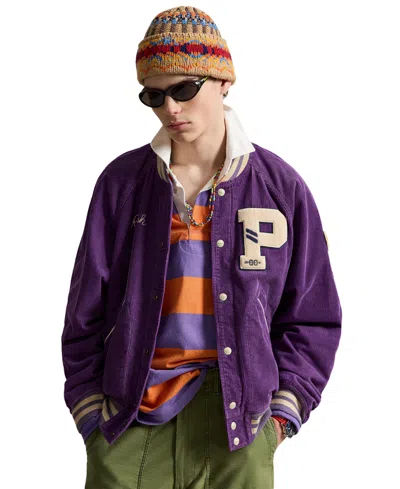 Polo Ralph Lauren Men S Corduroy Letterman Jacket New Violet Washed In Purple