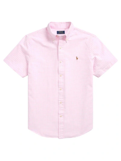Polo Ralph Lauren Check Cotton Short Sleeve Button-down Shirt In Pink White