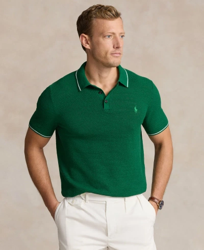 Polo Ralph Lauren Men's Cotton-linen Polo-collar Sweater In Tennis Green