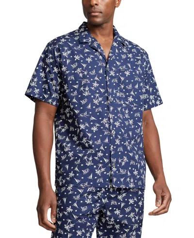 Polo Ralph Lauren Men's Cotton Notched-collar Pajama Shirt In Cruise Navy Bahama Wakeboarder Print