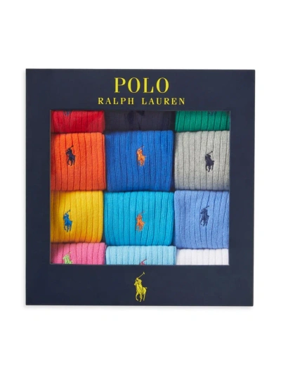 Polo Ralph Lauren Men's Cotton Rib Crew Socks 12-pack Gift Box In Neutral