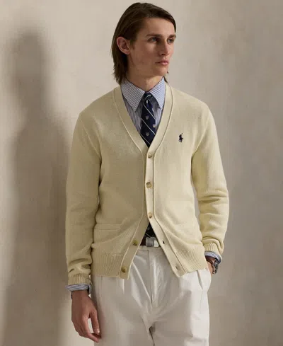 Polo Ralph Lauren Men's Cotton V-neck Cardigan In Andover Cream,navy