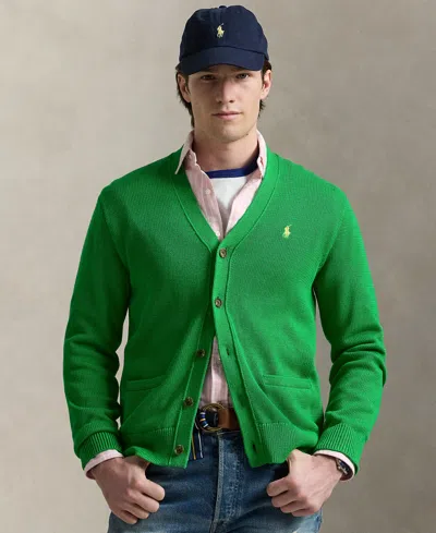 Polo Ralph Lauren Men's Cotton V-neck Cardigan In Bright Clover,yellow