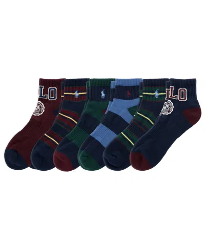 Polo Ralph Lauren Men's Crest Ribbed Striped Arch-support Quarter Socks, 6-pack In Multi