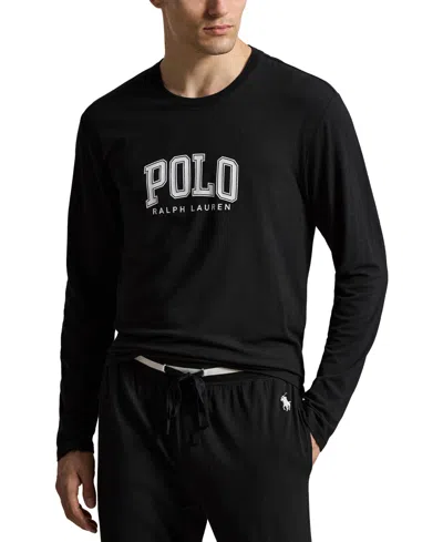 Polo Ralph Lauren Men's Crewneck Long-sleeve Stretch Pajama T-shirt, Created For Macy's In Polo Black,white Logo  Polo Player