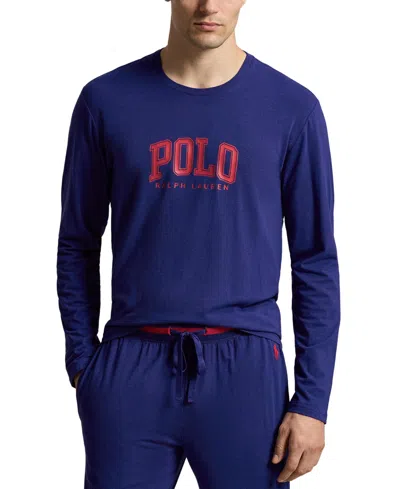 Polo Ralph Lauren Men's Crewneck Pajama Long-sleeve T-shirt, Created For Macy's In Fall Royal,eaton Red Logo  Polo Player