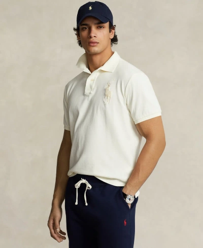 Polo Ralph Lauren Men's Custom Slim Fit Big Pony Mesh Polo Shirt In Clubhouse Cream