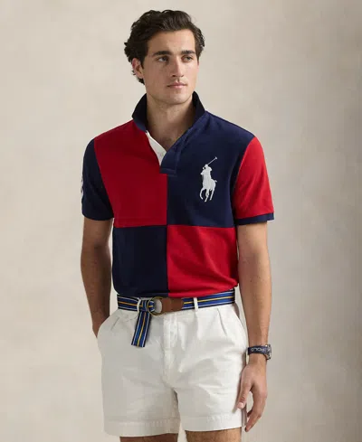 Polo Ralph Lauren Men's Custom Slim Fit Big Pony Mesh Polo Shirt In Rl 2000 Red,newport Navy