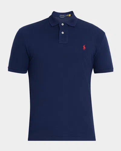 Polo Ralph Lauren Navy Blue Cotton Polo Shirt With Embroidered Logo In Black