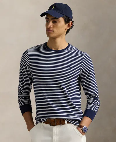 Polo Ralph Lauren Men's Custom Slim Striped Soft Cotton T-shirt In Refined Navy,white