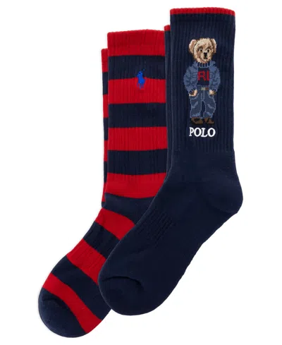 Polo Ralph Lauren Men's Denim Bear And Stripe Crew Socks, 2-pack In Multi